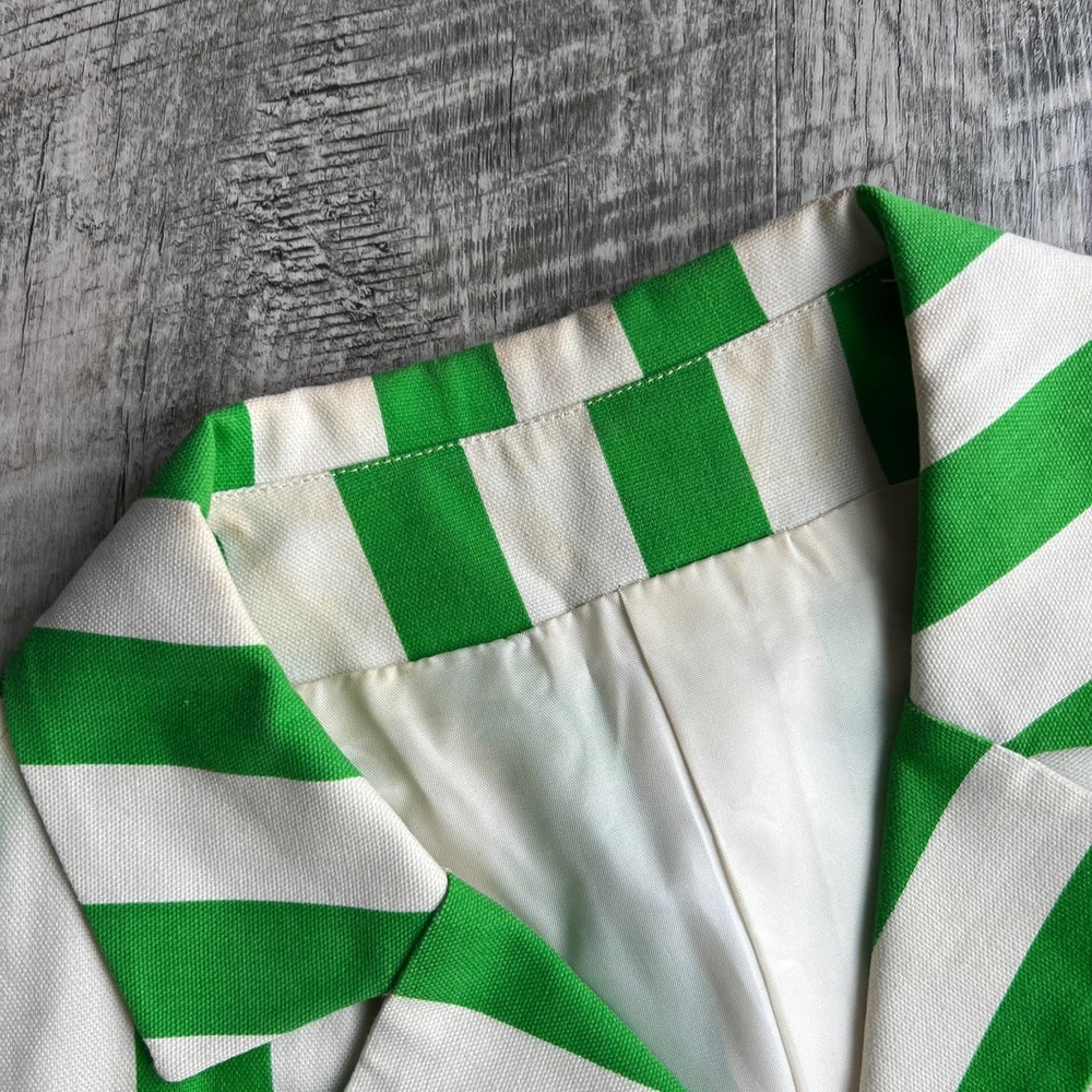 Vintage 1960's Arthur Jay Green and White Striped 3 Piece Jacket Skirt Short Set - Picture 7 of 13